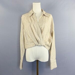Soft & Effortlessly Chic Neutral Cropped Blouse With Linen Inspired Look